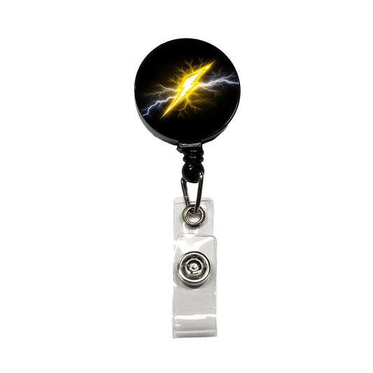 Yellow and White Lightning Bolt On Black Retractable ID Key Card Name Tag Badge Holder with Clip