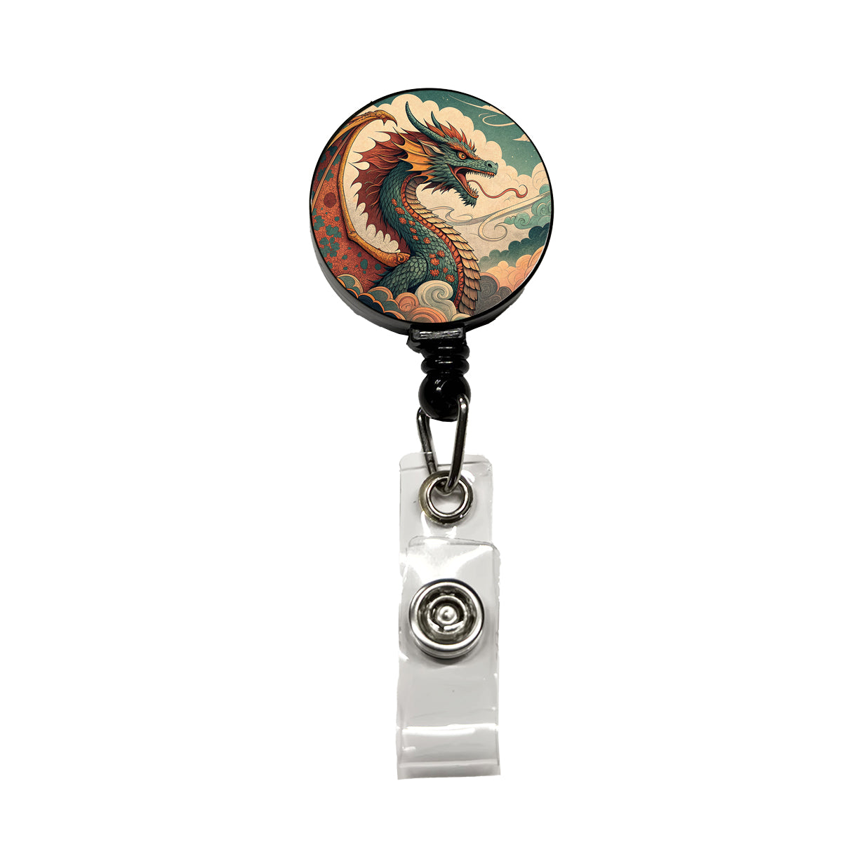 60's Style Pulp Fantasy Dragon Illustration Retractable ID Key Card Name Tag Badge Holder with Clip