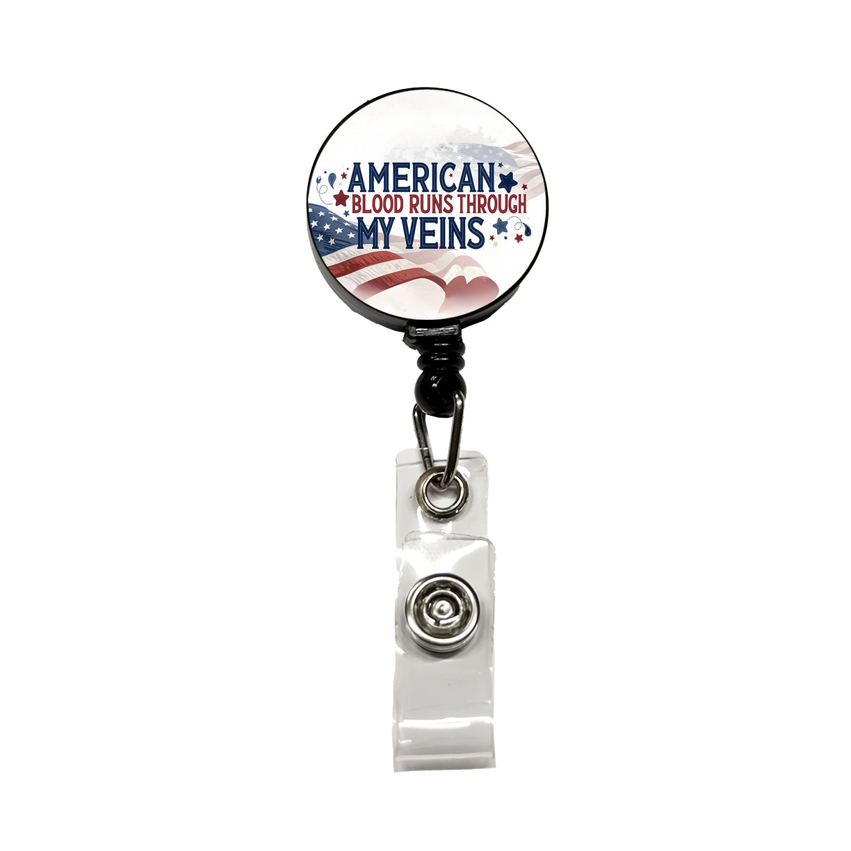 American Blood Runs Through My Veins Retractable ID Key Card Name Tag Badge Holder with Clip