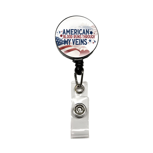 American Blood Runs Through My Veins Retractable ID Key Card Name Tag Badge Holder with Clip
