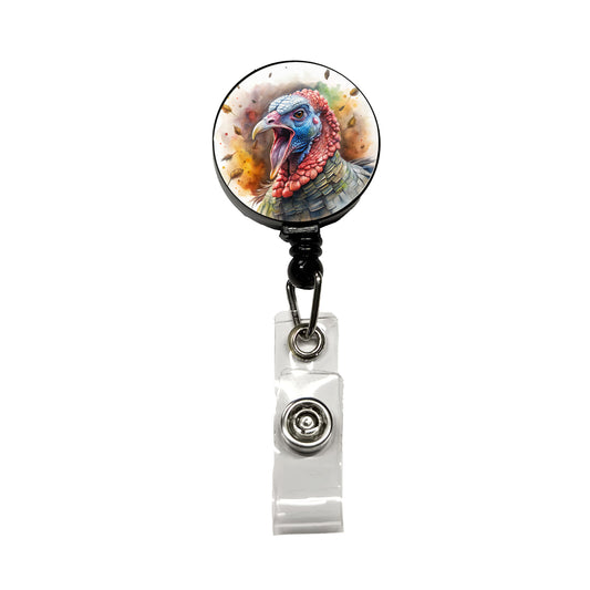 Angry Male Tom Gobbler Turkey Watercolor Retractable ID Key Card Name Tag Badge Holder with Clip