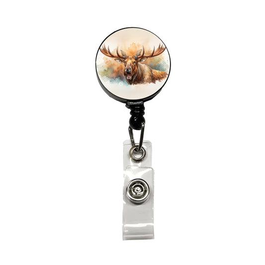 Angry Moose Watercolor Retractable ID Key Card Name Tag Badge Holder with Clip