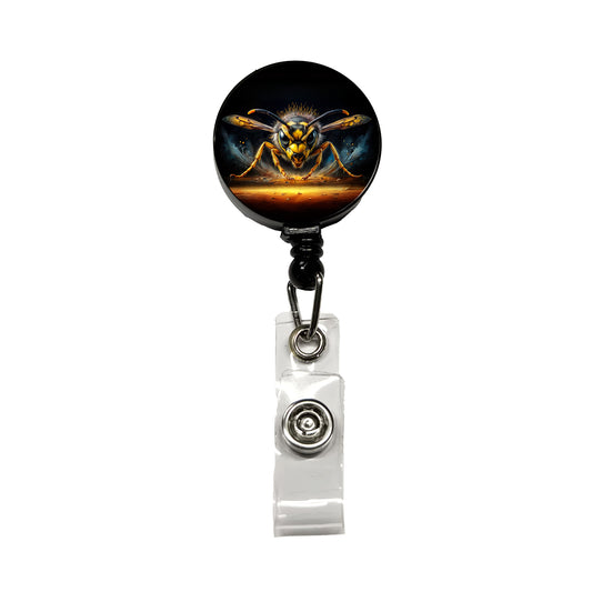 Angry Yellowjacket Watercolor Retractable ID Key Card Name Tag Badge Holder with Clip