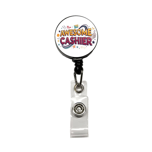 Awesome Cashier Inspirational Retractable ID Key Card Name Tag Badge Holder with Clip