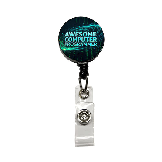 Awesome Computer Programmer Inspirational Retractable ID Key Card Name Tag Badge Holder with Clip