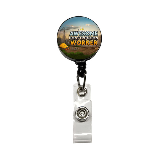 Awesome Construction Worker Inspirational Retractable ID Key Card Name Tag Badge Holder with Clip