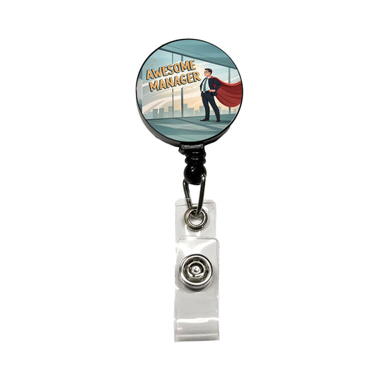 Awesome Manager Man Male Inspirational Retractable ID Key Card Name Tag Badge Holder with Clip