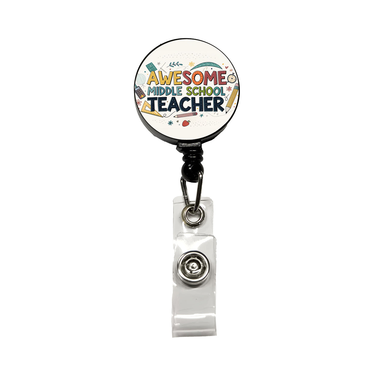 Awesome Middle School Teacher Inspirational Retractable ID Key Card Name Tag Badge Holder with Clip