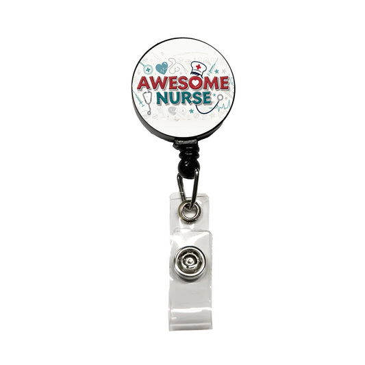 Awesome Nurse Inspirational Retractable ID Key Card Name Tag Badge Holder with Clip