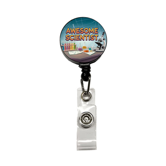 Awesome Scientist Inspirational Lab Microscope Retractable ID Key Card Name Tag Badge Holder with Clip