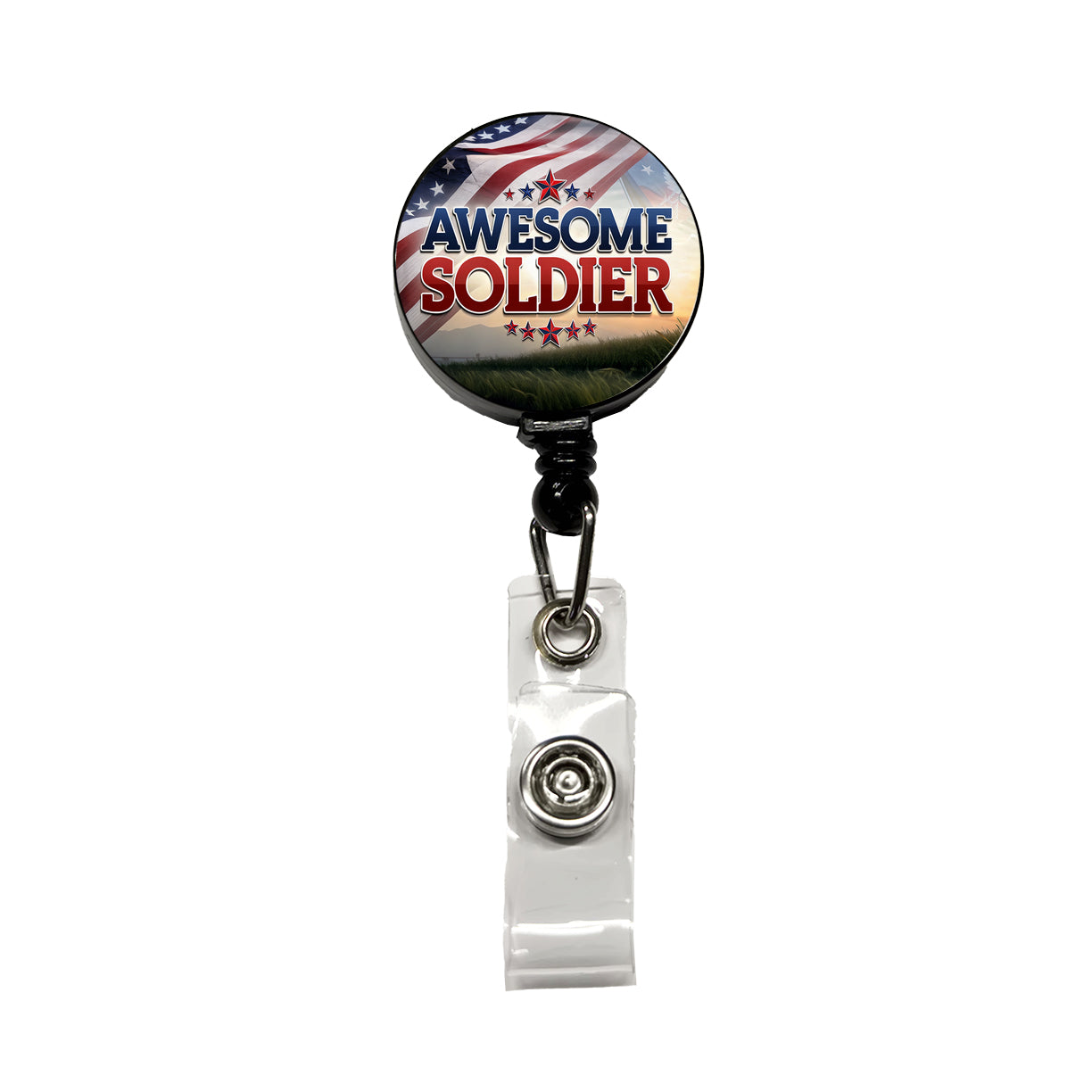 Awesome Soldier Patriotic Military Inspirational Retractable ID Key Card Name Tag Badge Holder with Clip