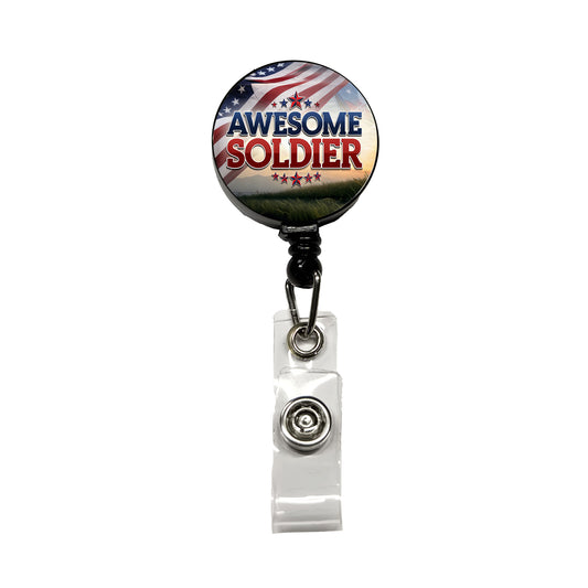 Awesome Soldier Patriotic Military Inspirational Retractable ID Key Card Name Tag Badge Holder with Clip