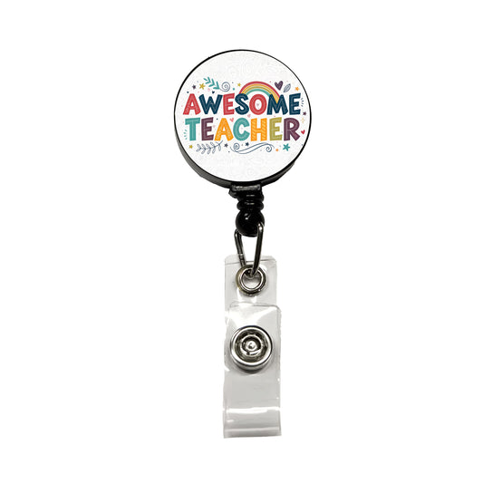 Awesome Teacher Inspirational Retractable ID Key Card Name Tag Badge Holder with Clip