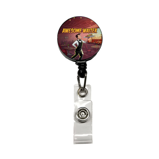 Awesome Waiter Inspirational Food Server Retractable ID Key Card Name Tag Badge Holder with Clip