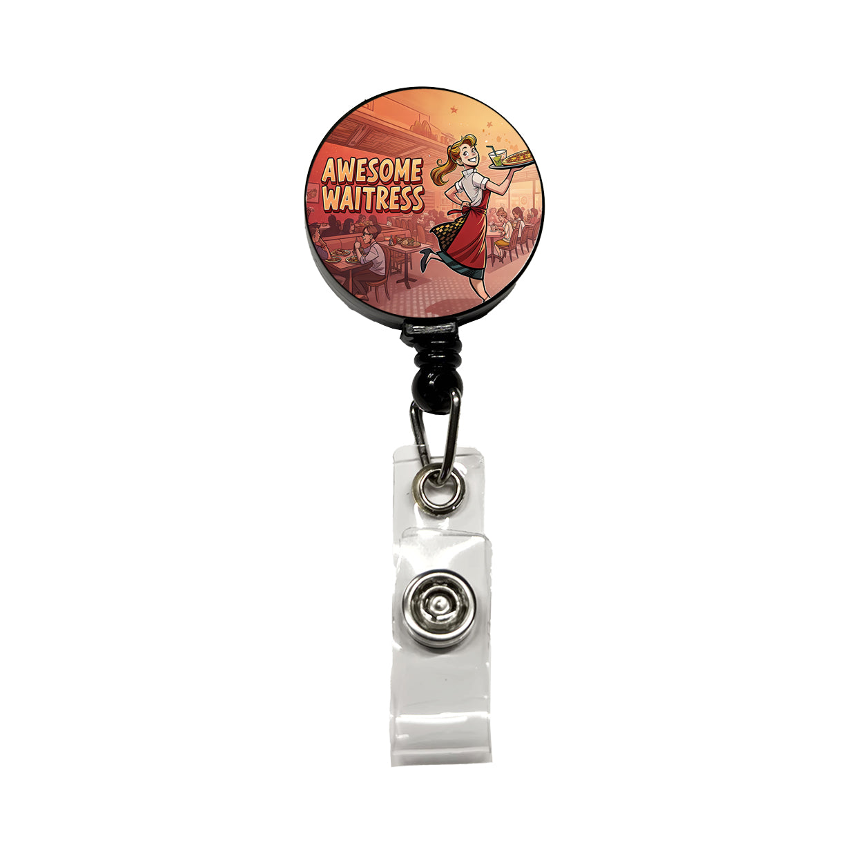 Awesome Waitress Inspirational Food Server Retractable ID Key Card Name Tag Badge Holder with Clip