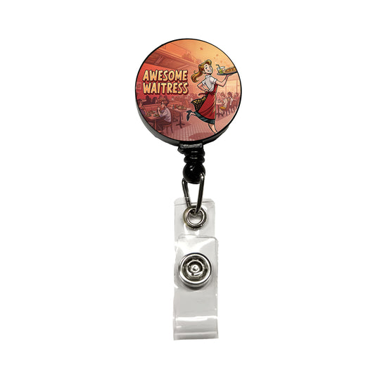 Awesome Waitress Inspirational Food Server Retractable ID Key Card Name Tag Badge Holder with Clip