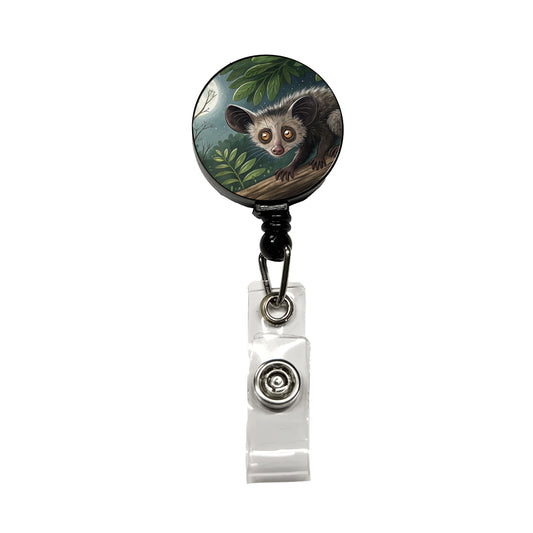 Aye Aye Long Fingered Lemur Illustration Retractable ID Key Card Name Tag Badge Holder with Clip