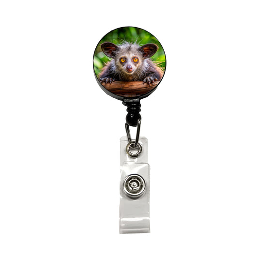 Aye Aye Long Fingered Lemur Retractable ID Key Card Name Tag Badge Holder with Clip