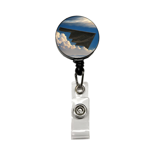 B-2 Spirit Stealth Bomber Airplane In Flight Illustration Retractable ID Key Card Name Tag Badge Holder with Clip