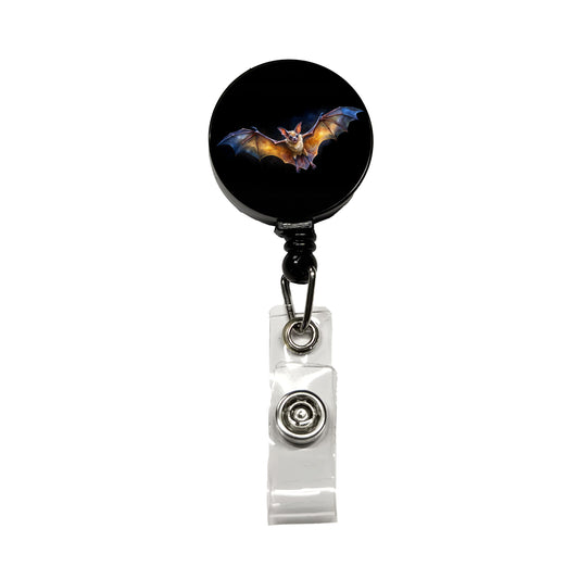Bat Flying Watercolor Black Background Retractable ID Key Card Name Tag Badge Holder with Clip