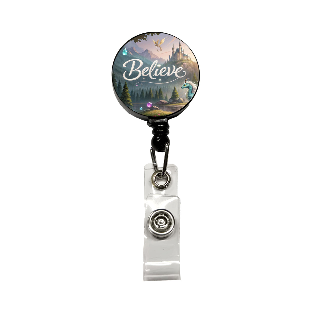 Believe Fantasy Creatures Retractable ID Key Card Name Tag Badge Holder with Clip
