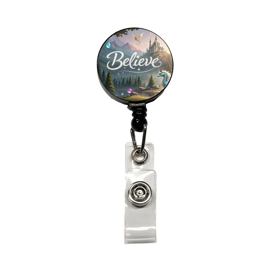 Believe Fantasy Creatures Retractable ID Key Card Name Tag Badge Holder with Clip