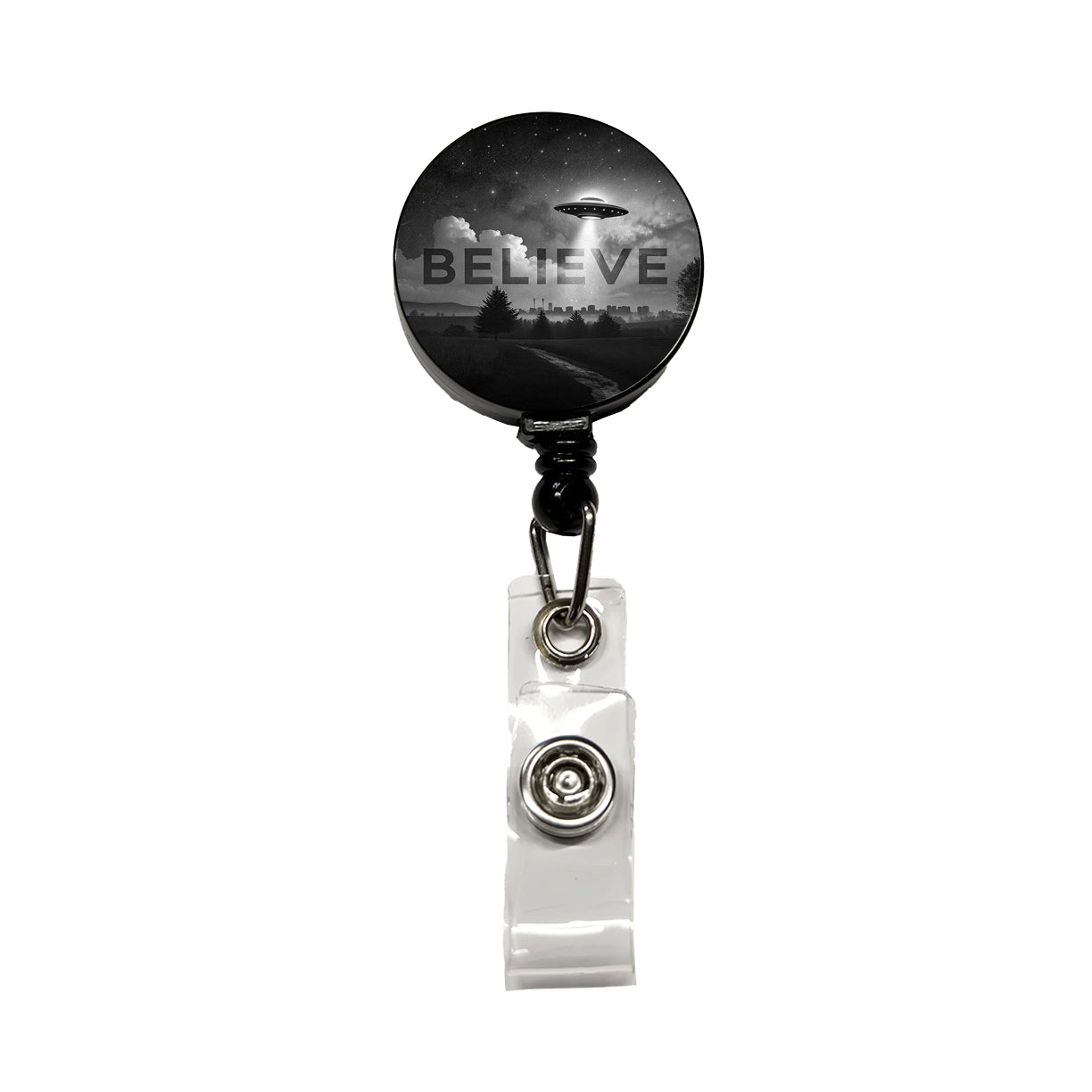 Believe UFO Sci-Fi Fantasy Retractable ID Key Card Name Tag Badge Holder with Clip
