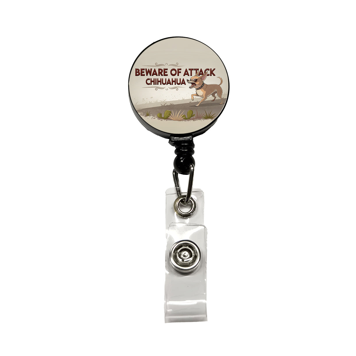 Beware Of Attack Chihuahua Dog Funny Retractable ID Key Card Name Tag Badge Holder with Clip
