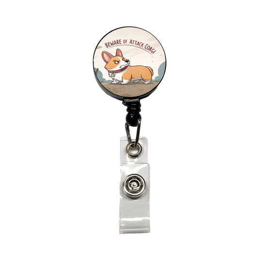 Beware Of Attack Corgi Dog Funny Retractable ID Key Card Name Tag Badge Holder with Clip