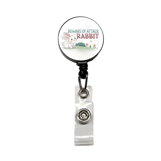 Beware Of Attack Rabbit Funny Retractable ID Key Card Name Tag Badge Holder with Clip