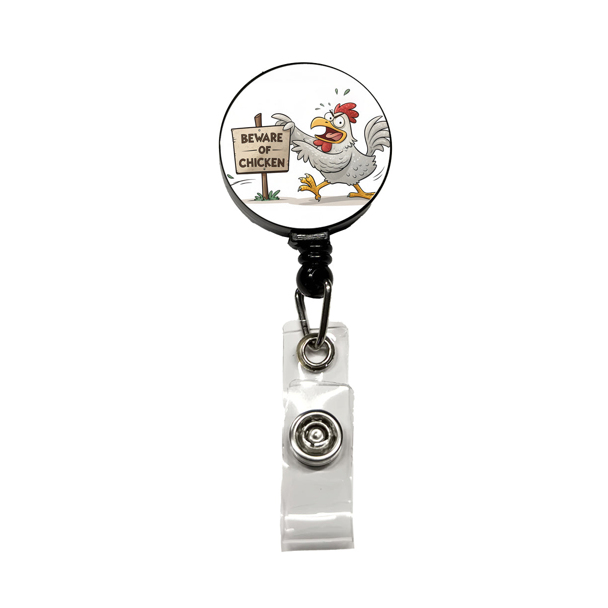 Beware Of Chicken Funny Retractable ID Key Card Name Tag Badge Holder with Clip