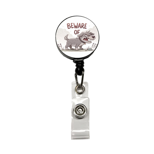 Beware Of Dog Funny Cartoon Retractable ID Key Card Name Tag Badge Holder with Clip