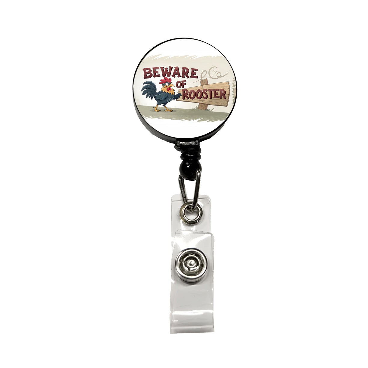 Beware Of Rooster Funny Retractable ID Key Card Name Tag Badge Holder with Clip