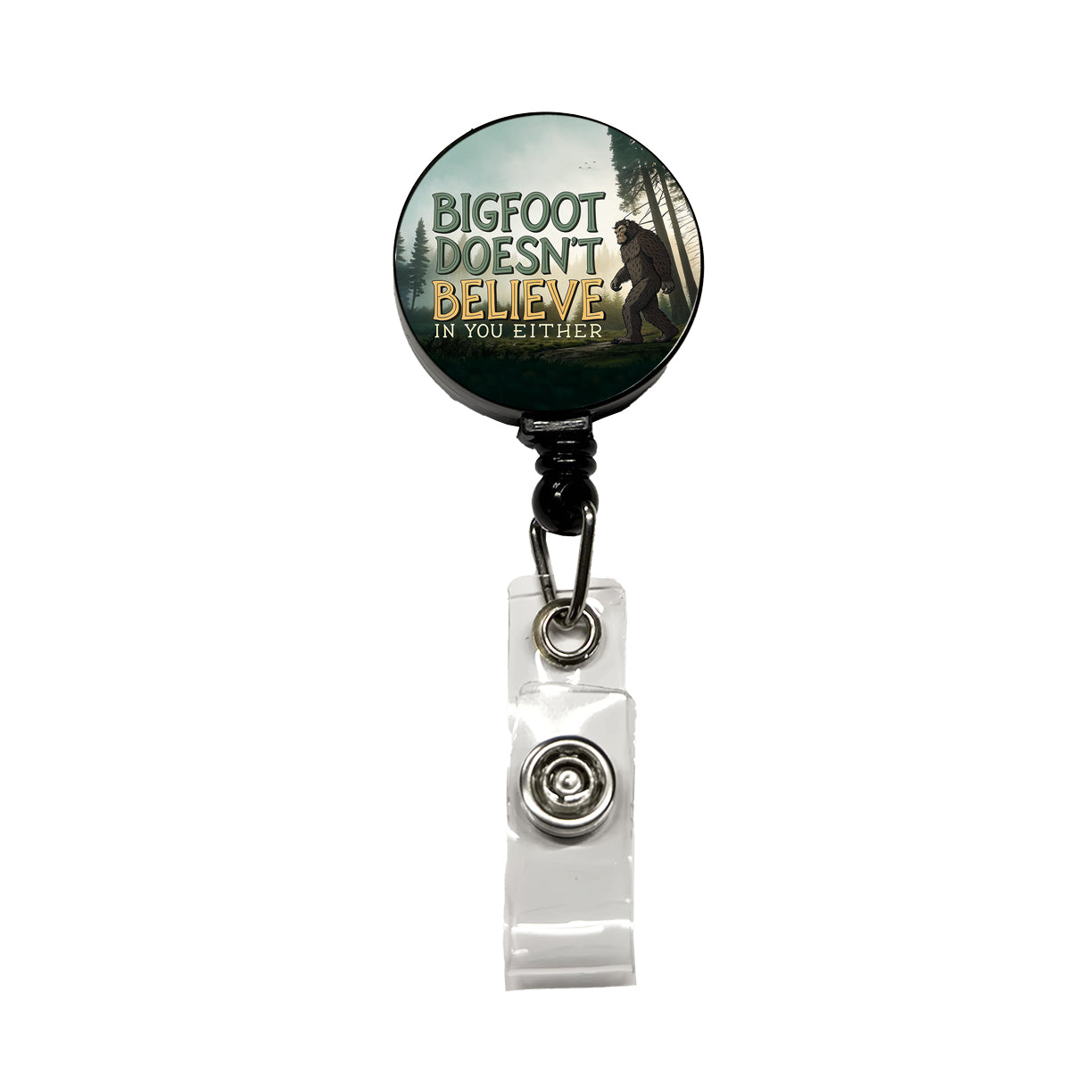 Bigfoot Doesn't Believe In You Either Funny Retractable ID Key Card Name Tag Badge Holder with Clip