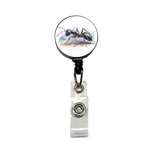 Black Carpenter Ant Watercolor Retractable ID Key Card Name Tag Badge Holder with Clip