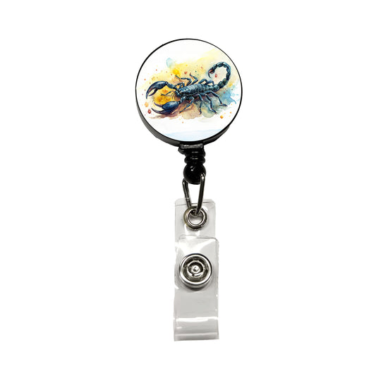 Black Scorpion Watercolor Retractable ID Key Card Name Tag Badge Holder with Clip