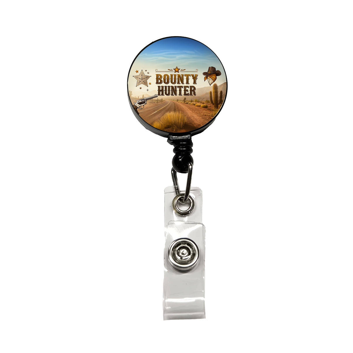 Bounty Hunter Western Cowboy Retractable ID Key Card Name Tag Badge Holder with Clip