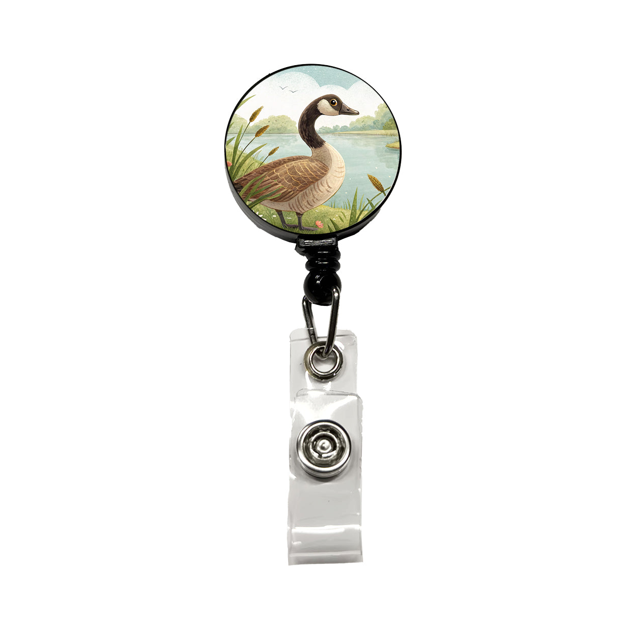 Canadian Canada Goose Children's Illustration Style Retractable ID Key Card Name Tag Badge Holder with Clip