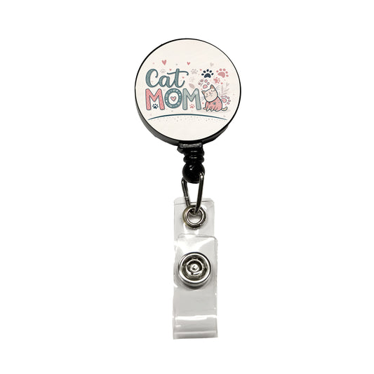 Cat Mom Cute Retractable ID Key Card Name Tag Badge Holder with Clip