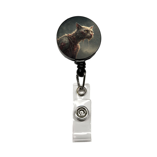 Cat Zombie Creepy Scary Halloween Retractable ID Key Card Name Tag Badge Holder with Clip