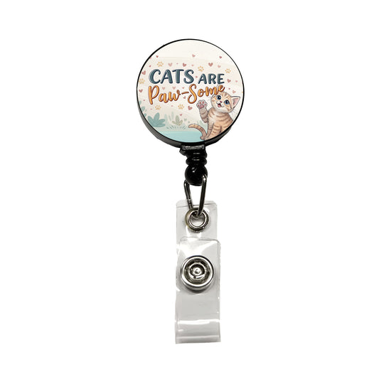 Cats Are Paw-Some Awesome Funny Retractable ID Key Card Name Tag Badge Holder with Clip