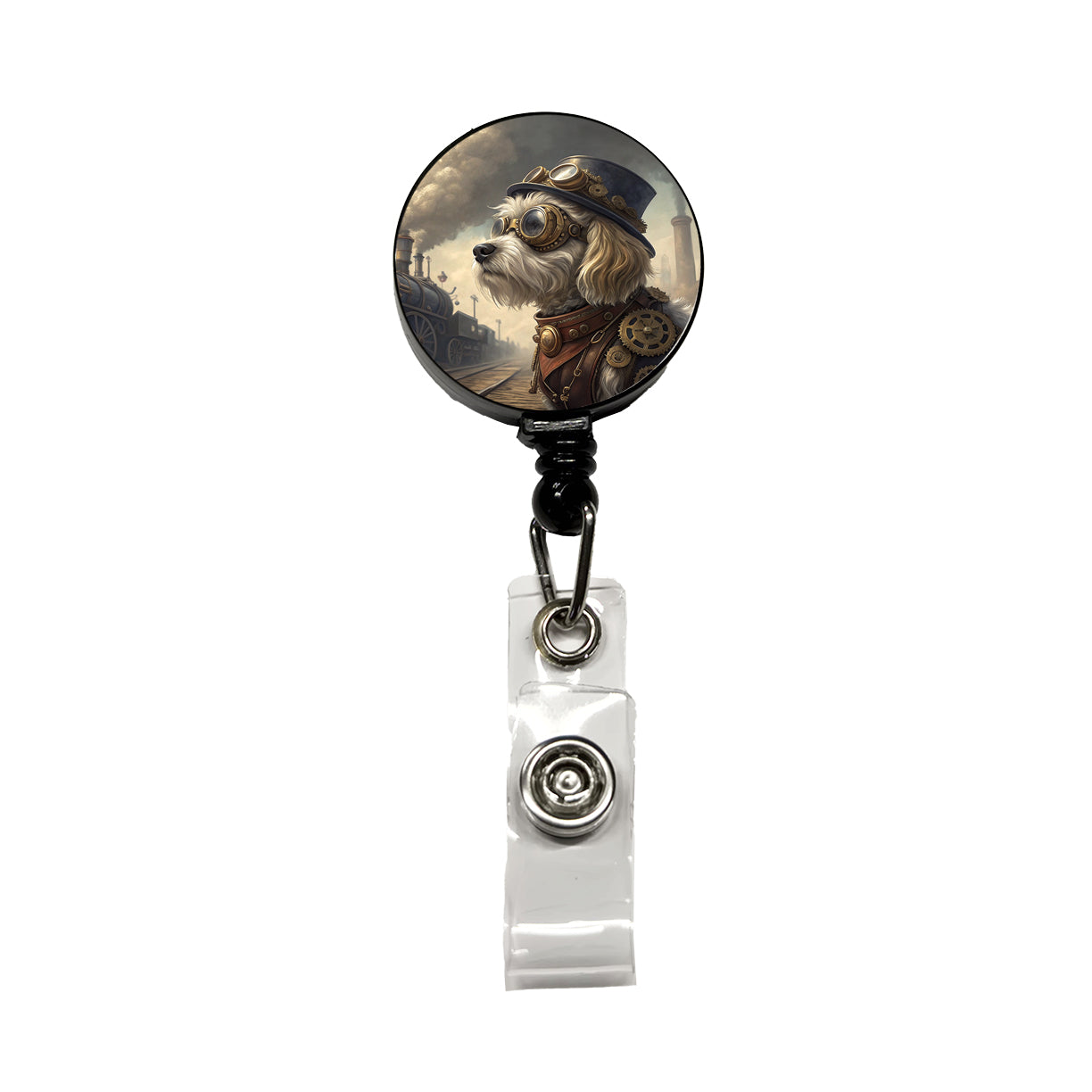 Cavachon Dog Steampunk Retractable ID Key Card Name Tag Badge Holder with Clip