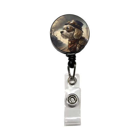 Cavachon Dog Steampunk Retractable ID Key Card Name Tag Badge Holder with Clip