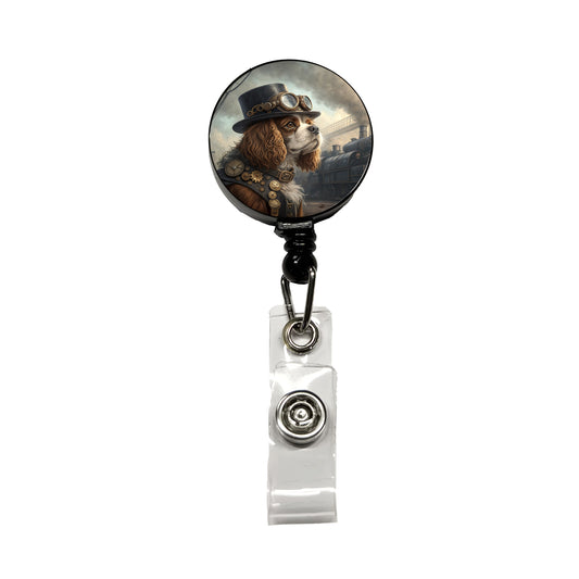 Cavalier King Charles Spaniel Dog Steampunk Retractable ID Key Card Name Tag Badge Holder with Clip