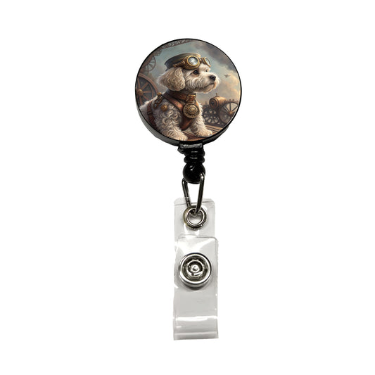 Cockapoo Dog Steampunk Retractable ID Key Card Name Tag Badge Holder with Clip