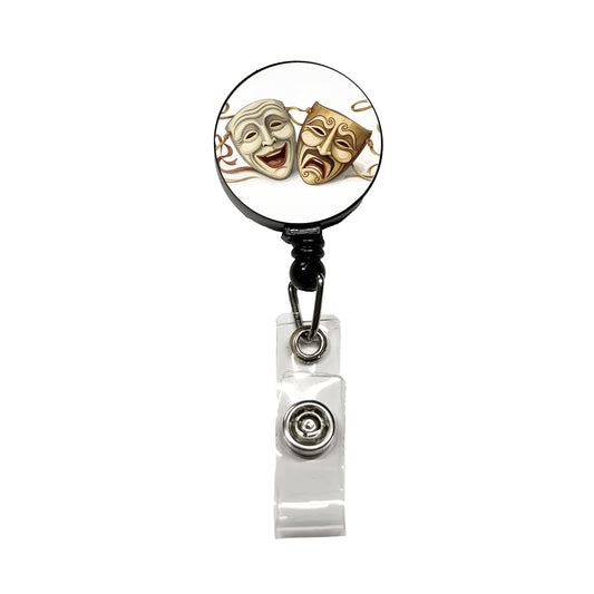 Comedy And Tragedy Theater Drama Masks Retractable ID Key Card Name Tag Badge Holder with Clip
