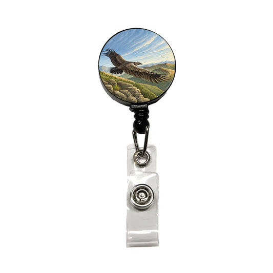 Condor in Flight Illustration Retractable ID Key Card Name Tag Badge Holder with Clip