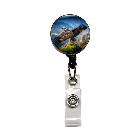 Condor on Mountain Top Retractable ID Key Card Name Tag Badge Holder with Clip