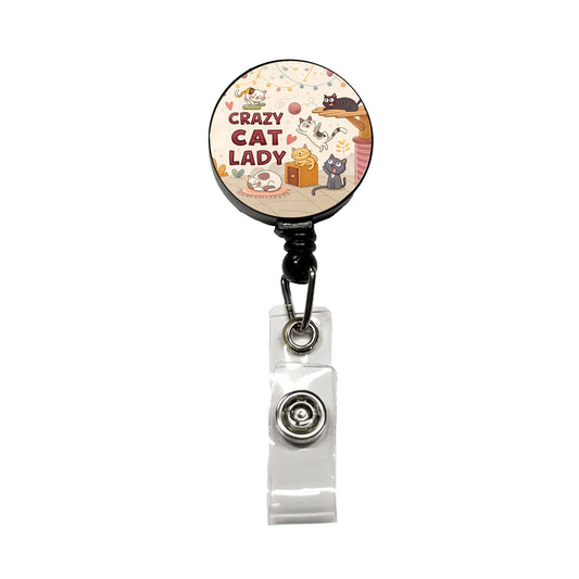 Crazy Cat Lady Funny Cartoon Retractable ID Key Card Name Tag Badge Holder with Clip