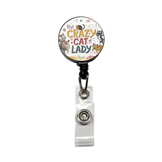 Crazy Cat Lady Funny Humorous Retractable ID Key Card Name Tag Badge Holder with Clip